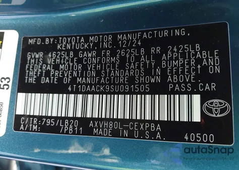 2025 Toyota Camry Xse z USA, uszkodzony, nr VIN 4T1DAACK9SU091505